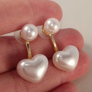 Gold Plated Sterling Silver Pearl Heart Stud Drop Dangle Earrings Party Gift